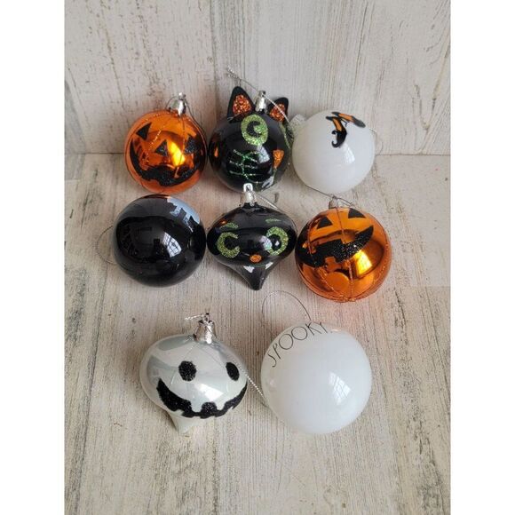 Hallloween ghost pumpkin cat ball ornament set Xmas spooky - Picture 1 of 13